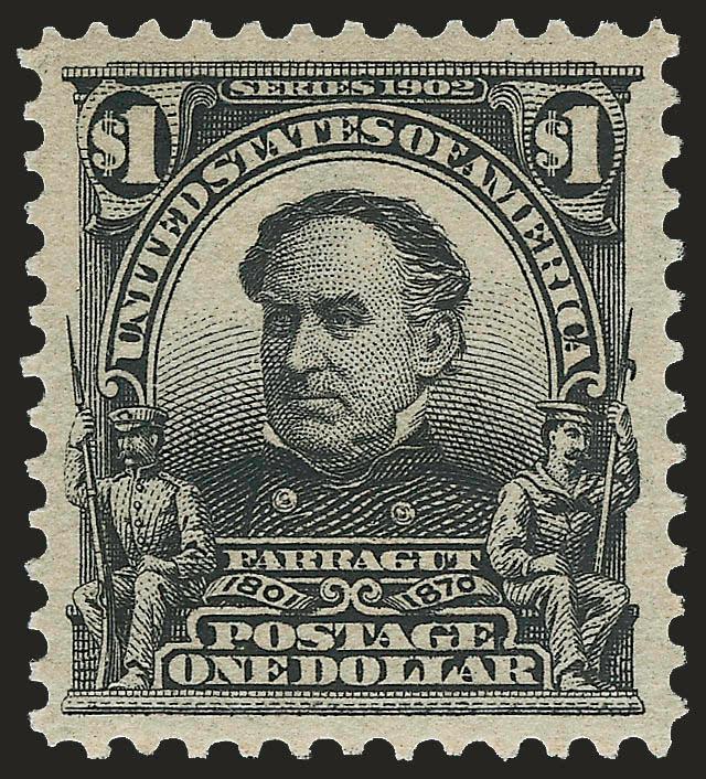 $1.00 Black (311).> Mint N.H., intense shade and detailed impression on crisp paper, wide and balanced margins, long and full perforations all around<><>^EXTREMELY FINE GEM. A STUNNING MINT NEVER-HINGED EXAMPLE
OF THE $1.00 1902 ISSUE.^<><>With 2