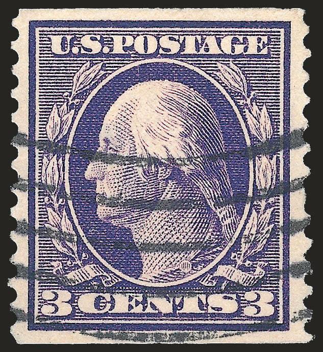 3c Deep Violet, Orangeburg Coil (389).> Choice centering with huge margins, deep rich color and proof-like impression showing every detail of the engraving, neat wavy-line machine cancel used at Orangeburg
N.Y.<><>^EXTREMELY FINE GEM. THIS IS EASIL