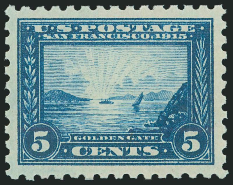 5c Panama-Pacific, Perf 10 (403).> Mint N.H., incredibly deep color and detailed impression on brilliant paper, almost mathematically perfect centering with wide margins<><>^EXTREMELY FINE GEM. A SUPERB MINT
NEVER-HINGED EXAMPLE OF THE 5-CENT PERF