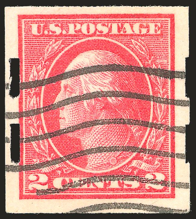 2c Deep Rose, Ty. Ia, Imperforate, Schermack Ty. III Private Perforation (482A).> Incredibly deep rich color on bright paper, with full Schermack perforations on both sides, with additional margin to left of
Schermack perforations, wide margins at to
