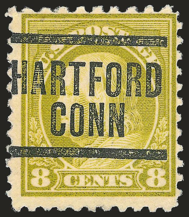 8c Olive Bister, Perf 10 at Top (508c).> Pretty shade, bold Hartford Conn. precancel<><>^FRESH AND FINE. A RARE SOUND EXAMPLE OF THE 8-CENT 1917 ISSUE PERFORATED 10 AT TOP. ONLY SEVENTEEN ARE RECORDED IN OUR
CENSUS.^<><>Our comprehensive unpubl