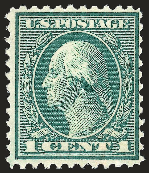 1c Green, Rotary Perf 11 (544).> Mint N.H., deep rich color on bright paper, long and full perforations all around<><>^FRESH AND FINE. A RARE MINT NEVER-HINGED EXAMPLE OF THE 1923 ONE-CENT ROTARY PERF 11, SCOTT
544. PROBABLY FEWER THAN TEN EXIST IN