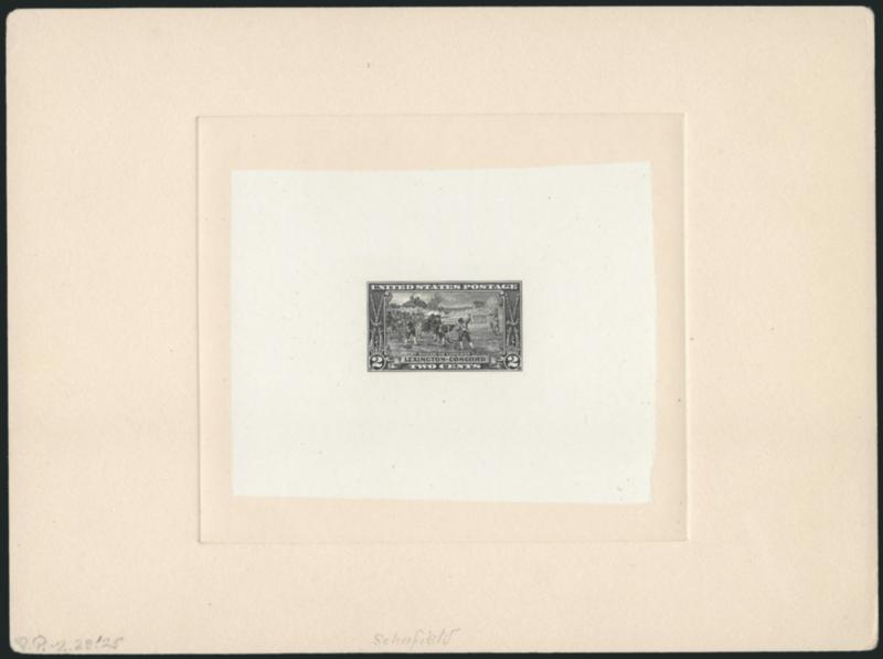 1c-5c Lexington-Concord Essays and Proofs (617-619).> 14 items comprising <every listed Lexington-Concord Essay and Proof,> incl. Nos. 617-E in Green with incomplete design, 618-E1, 618-E2, 618-E3, 618TC1 in
Black, 617P1-619P1 with each stamped Appr