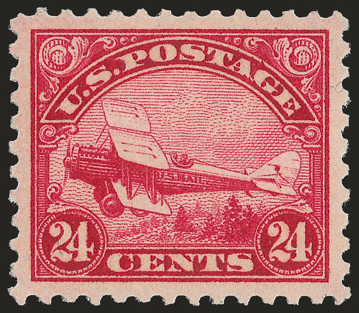 24c Carmine, 1923 Air Post (C6).> Mint N.H., intense color and proof-like impression on bright paper, perfectly centered with wide margins<><>^EXTREMELY FINE GEM. A MAGNIFICENT MINT NEVER-HINGED EXAMPLE OF THE
1923 24-CENT AIR POST, WHICH HAS BEEN