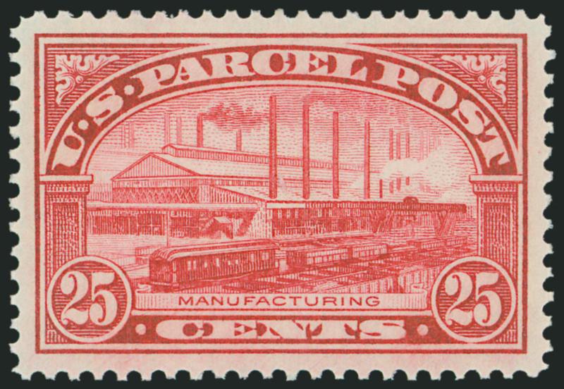 25c Parcel Post (Q9).> Mint N.H., vibrant color, proof-like impression, perfect centering with wide margins<><>^EXTREMELY FINE GEM. A BEAUTIFUL MINT NEVER-HINGED EXAMPLE OF THE 25-CENT PARCEL POST, WHICH HAS
BEEN GRADED SUPERB 98 BY P.S.E.^<><>P.