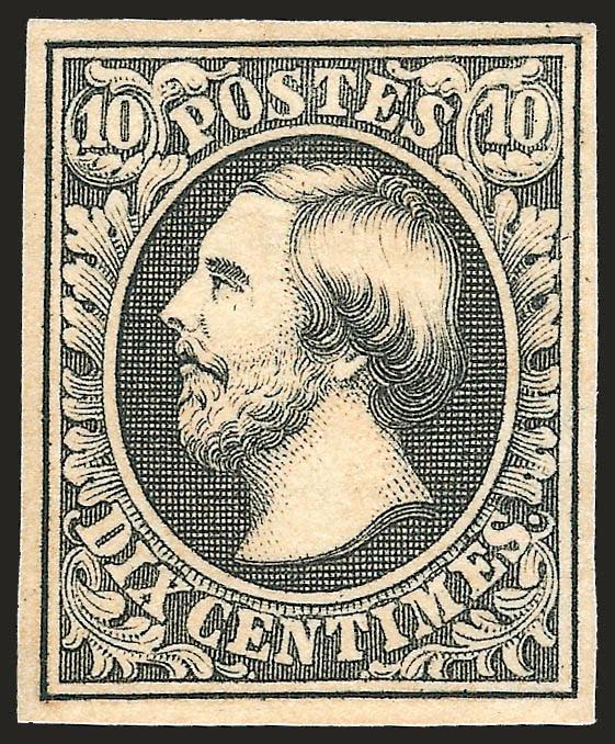 LUXEMBOURG, 1082, 1c Gray Black (1).> Original gum, large and even margins all around, sharp proof-like impression<><>^EXTREMELY FINE. A SUPERB ORIGINAL-GUM EXAMPLE OF THE FIRST STAMP OF LUXEMBOURG.^<><>With
1973 Nussbaum certificate.
