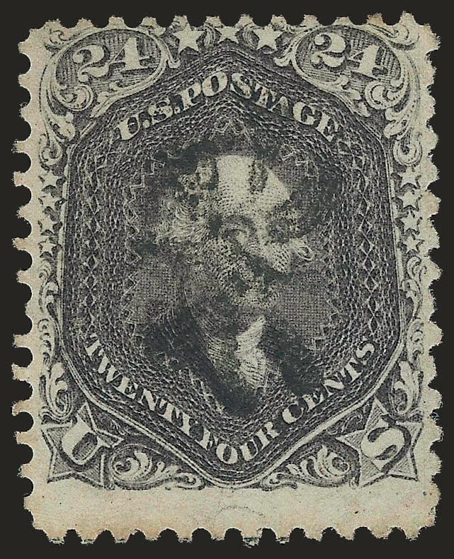 24c Blackish Violet (78c).> Deep rich color in the true Blackish Violet shade, detailed impression, unobtrusive strike of circle of wedges cancel<><>^FINE EXAMPLE OF THE 24-CENT BLACKISH VIOLET. THIS IS POSSIBLY
THE MOST DIFFICULT SHADE OF THE 1861