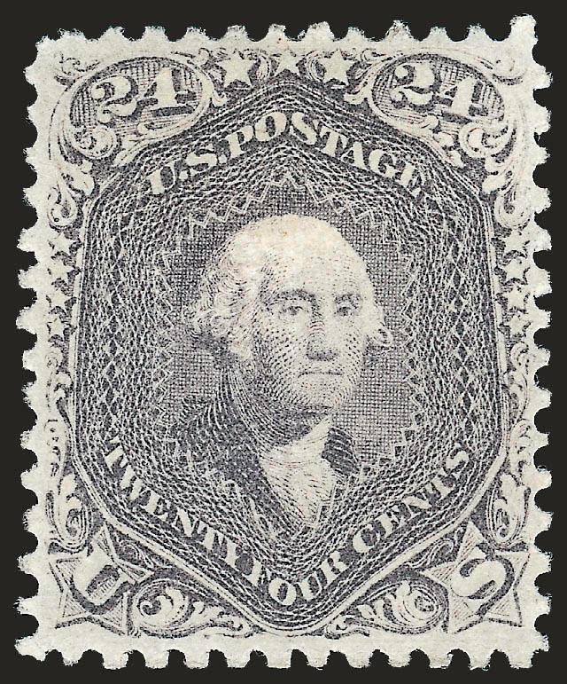 24c Gray Lilac, F. Grill (99).> Original gum, lightly hinged, bright shade and proof-like impression on brilliant white paper, sharp and clearly-defined grill<><>^EXTREMELY FINE BY ANY STANDARDS AND A SUPERB GEM
FOR THIS RARE ORIGINAL-GUM EXAMPLE O
