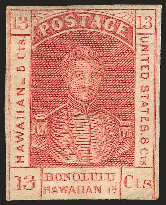 1853, 13c Dark Red, Thick White Wove (6).> Original gum, h.r., large margins to just in at bottom, intense color, natural inclusion at center, small thin spot at top, appears Fine
