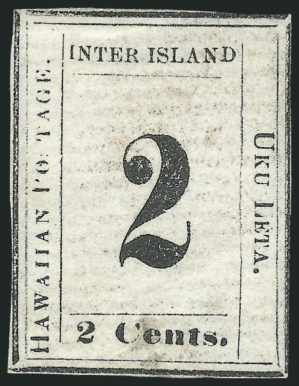 1864, 2c Black, S Omitted (24b).> Plate 7-A, Type IX (Westerberg Position 9), unused (no gum), margins to in, lightly soiled at bottom, otherwise Fine, scarce, the last example we offered was in our Honolulu
Advertiser sale in 1995, with 2006 P.F.