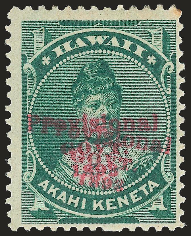 1893, 1c Green, Category II Double Ovpt. (55d).> Original gum, rich color, second overprint struck at an angle, tiny toned spot at top right, otherwise Fine, with 2004 P.F. certificate