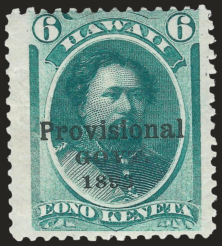 1893, 6c Green, Black Overprint Error (66C).> Original gum, h.r., bright shade, accompanied by selvage which is affixed to paper embossed with Postmaster Generals seal and with ms. Genuine Jos. M. Oat. P.M.
Genl<><>^FINE. AN EXTREMELY RARE ORIG