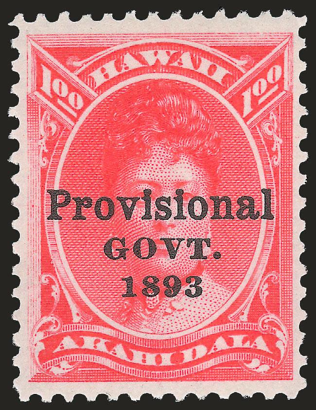 1893, $1.00 Rose Red, Black Ovpt. (73).> Mint N.H., brilliant color, well-balanced margins, Very Fine and choice