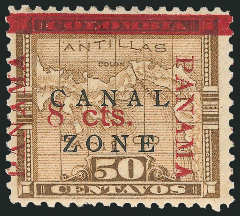 1906, 8c on 50c Bister Brown, Canal in Antique Type, Zone in Antique Type (20a, 20b).> Tropicalized original gum, rich colors, fresh and Very Fine, each with 1999 P.F. certificates