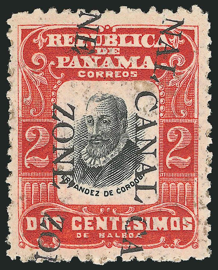 1906, 2c Red & Black, Ovpt. Reading Down, Double Ovpt, One Diagonal (23d).> Tropicalized original gum, intense colors, light gum soaks, otherwise Very Fine, scarce, only part of one pane is known to have been
printed with this variety, ex Drucker, wi