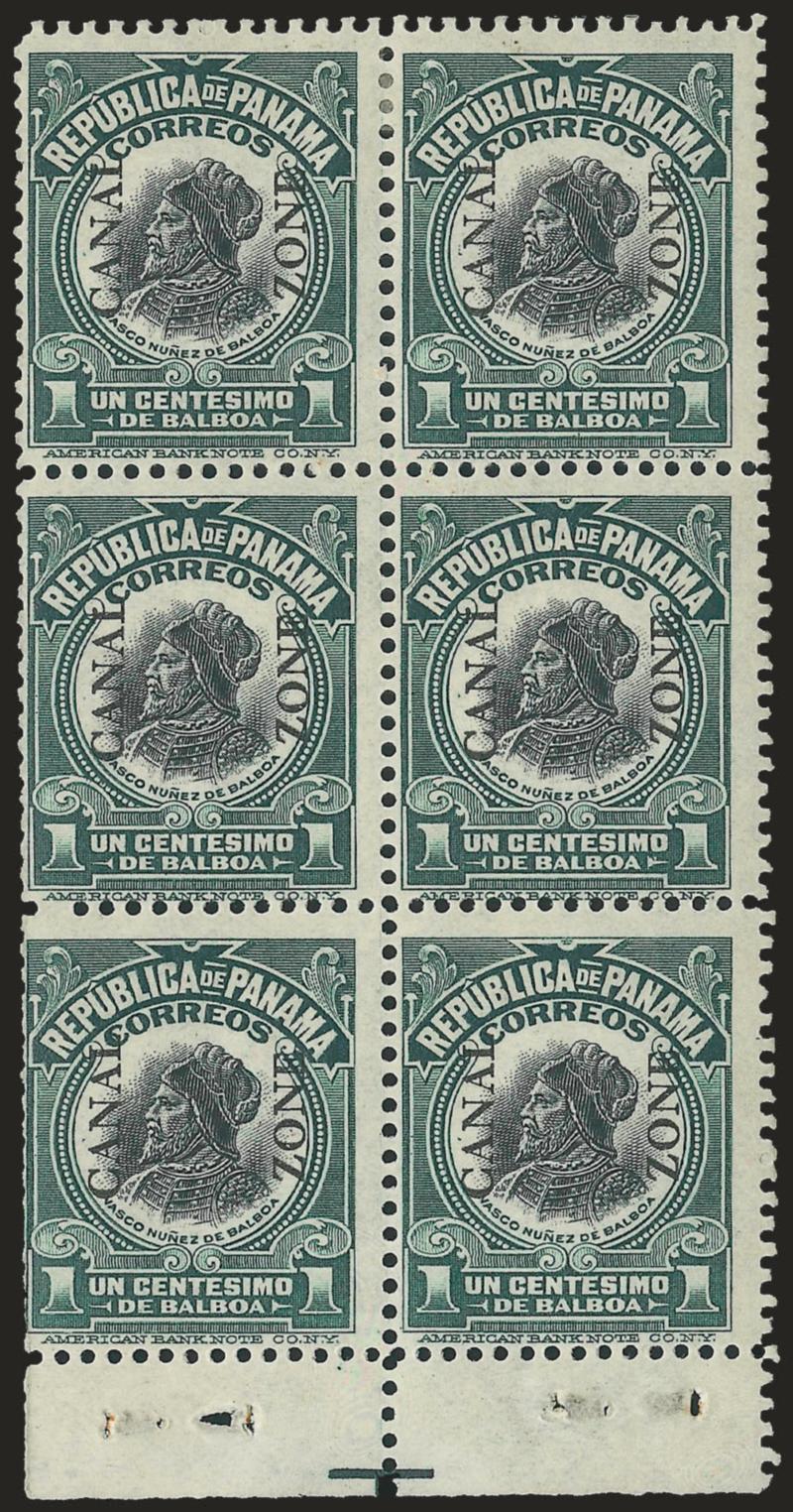1909, 1c Dark Green & Black, Ovpt. Reading Up, Booklet Pane of Six, Handmade, Perf Margins (31c).> Single h.r. away from selvage, rich colors, fresh and Fine