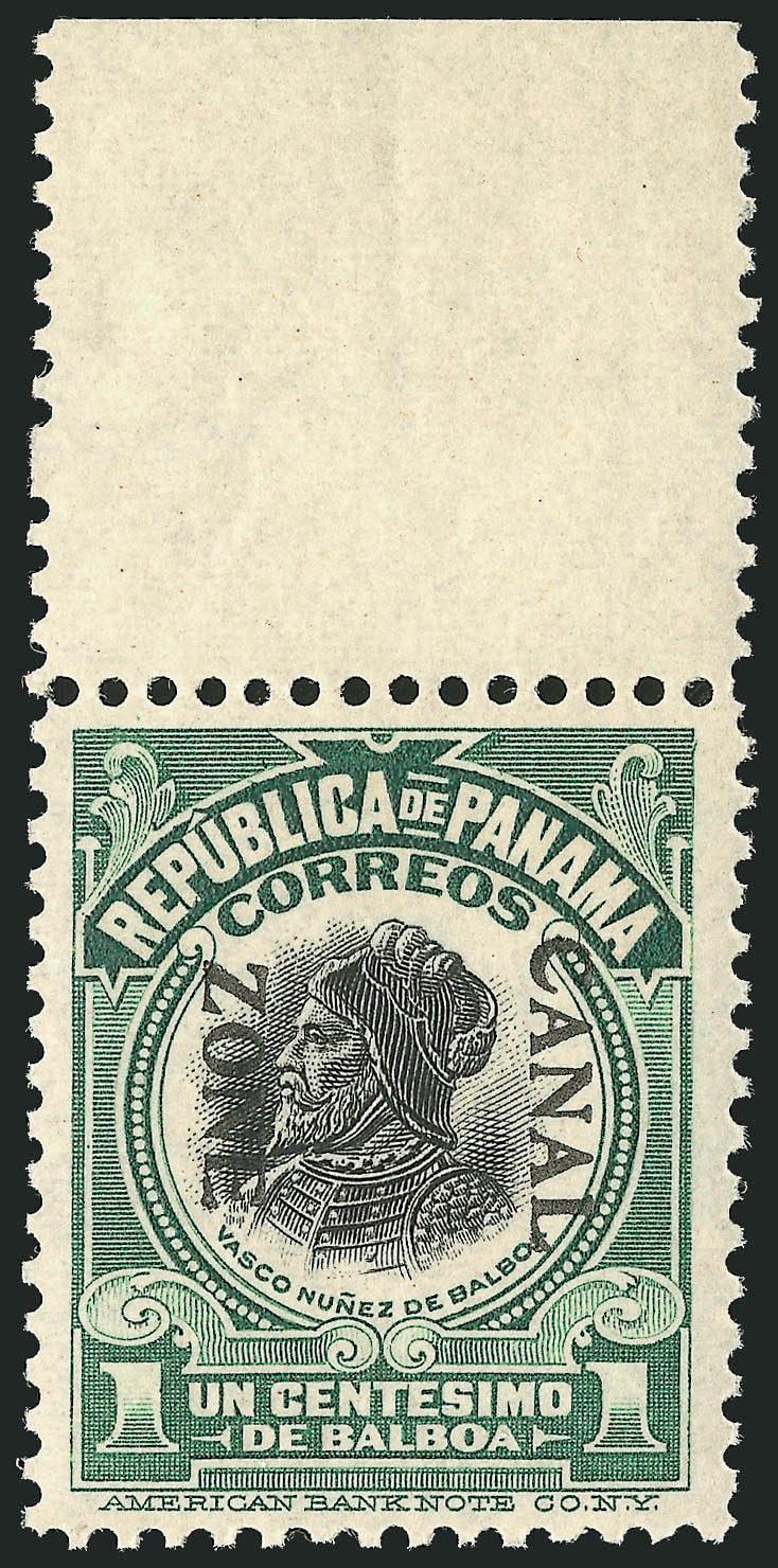 1918, 1c Green & Black, Ovpt. Reading Down (52a).> Sheet margin at top, part tropicalized original gum, choice centering, Extremely Fine, ex Drucker, with 2003 P.F. certificate
