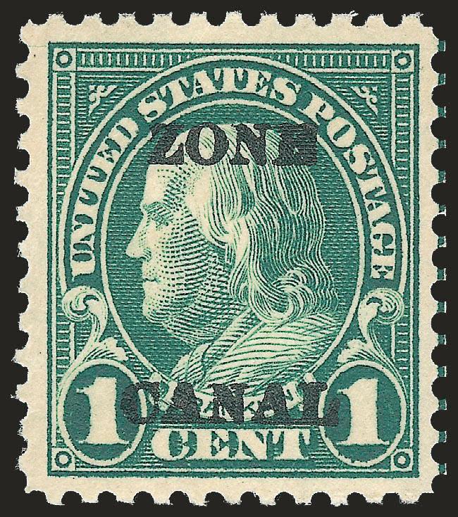 1924, 1c Deep Green, Ty. A Ovpt., Second Printing, Zone Canal Error (71d).> Tropicalized original gum, rich color, reperfed at right, Very Fine appearance, with 1999 P.F. certificate