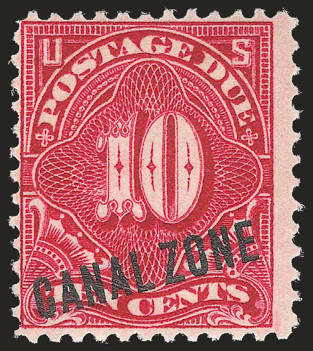 1914, 10c Rose Carmine, Postage Due (J3).> Slightly tropicalized original gum, brilliant color, perfect offset on back of overprint, Fine