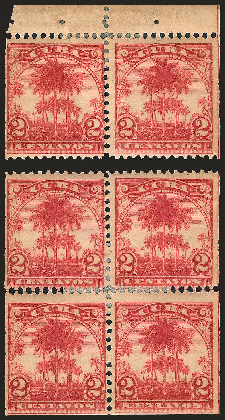 1899, 2c Carmine, Booklet Pane of Six (228b).> Three horizontal pairs originally forming a complete pane, bottom pairs rejoined by hinge, h.r. with overall toning on gum, Fine appearance, this booklet is scarce
in any form