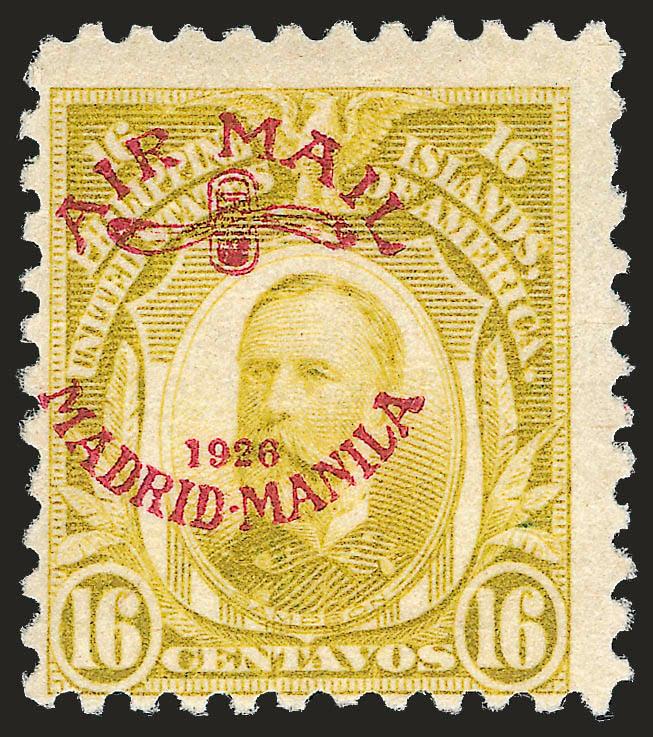 1926, 16c Olive Bister, Air Post (C8).> Slightly tropicalized original gum, radiant color, Fine example of this rare issue, only 100 were issued, Manila dealers backstamp