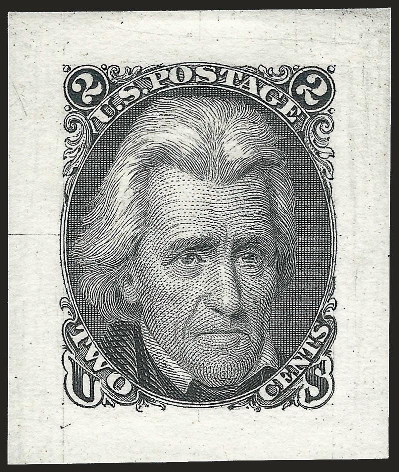2c Black, Die II, Small Die Proof on Wove (73aP2).> Expertly removed from gray card backing, large margins, Very Fine, only 85 were produced