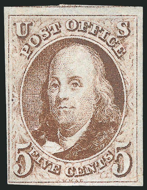 5c Red Brown (1).> Unused (traces of gum), large margins to clear incl. portion of adjoining stamp at top, rich color, Fine and scarce in unused condition, with 1994 P.F. certificate