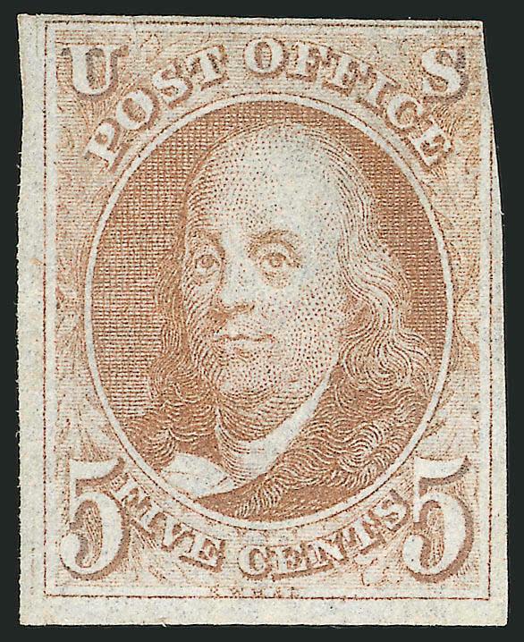 5c Red Brown (1).> Unused (no gum), large margins at bottom and left, close to in at top and right, rich color on nicely blued paper, small scissors-cut at top and light soiling, appears Fine, with 1986 P.F.
certificate