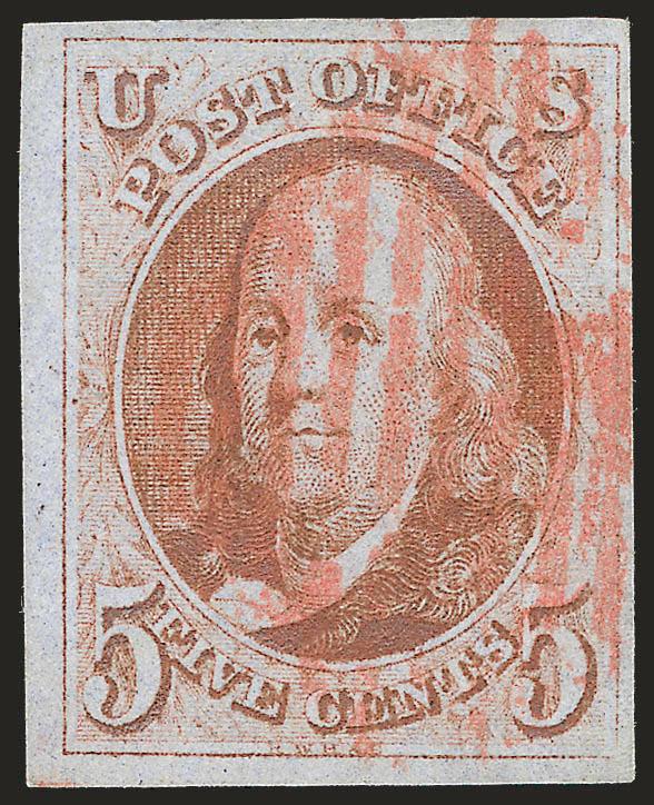 5c Red Brown (1).> Full to huge margins, bright color, red New York square grid cancel, Very Fine and choice, with 1981 P.F. certificate