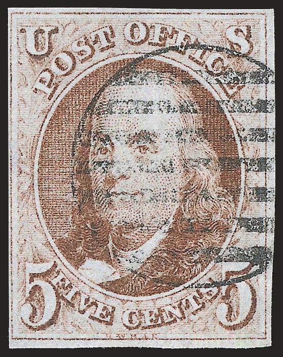 5c Red Brown (1).> Ample even margins all around, bright shade, well-struck <black grid> cancel, Fine, with 2000 P.F. certificate