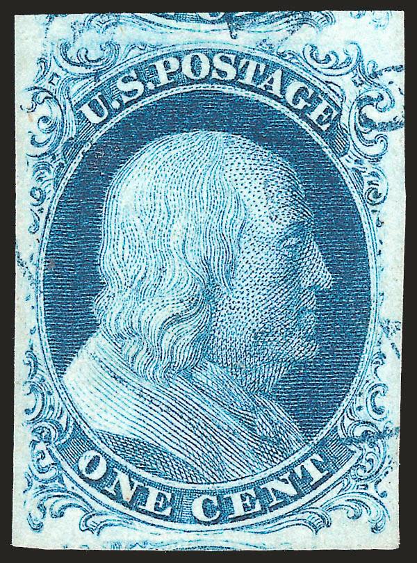 1c Blue, Ty. II (7).> Position 24L1E, large to huge margins incl. part of adjoining stamps at top and bottom, brilliant color on crisp paper, unobtrusive strike of <blue circular datestamp,> Extremely Fine,
with 1992 and 2007 P.F. certificates (XF 90