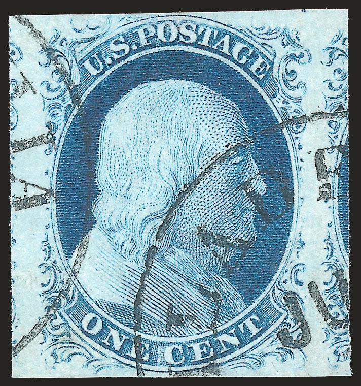 1c Blue, Ty. IV (9).> Position 35L1L, large to huge margins incl. significant portions of adjoining stamps, neat strikes of circular datestamp, Extremely Fine, with 2001 P.S.E. certificate