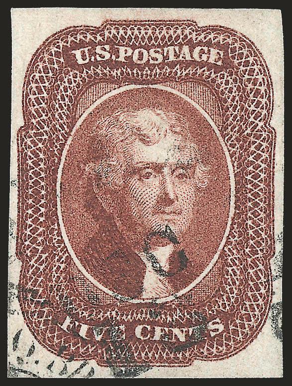 5c Red Brown (12).> Large even margins, rich color, face-free strike of circular datestamp, Extremely Fine, ex Mayer