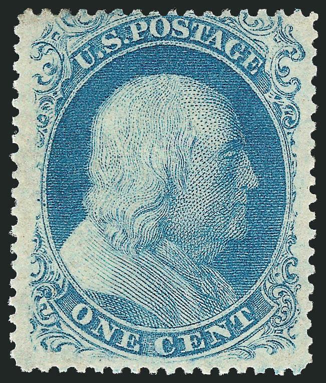 1c Blue, Ty. II (20).> Plate 11 or 12, original gum, lightly hinged, three wide margins and attractively centered, small owners backstamp, Very Fine, with 1994 P.F. certificate
