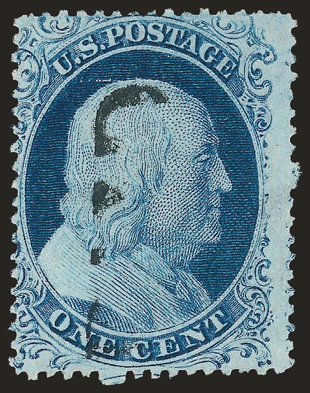 1c Blue, Ty. IV (23).> Plate 1L, beautiful deep rich color, part strike of Paid cancel, Fine
