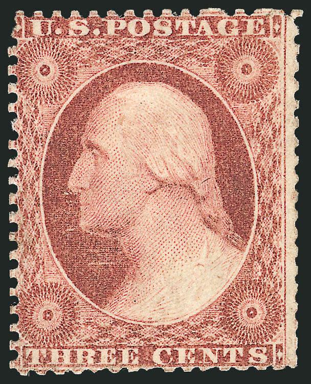 3c Rose, Ty. I (25).> Original gum, rich color, couple slightly irregular perfs at bottom, Very Good