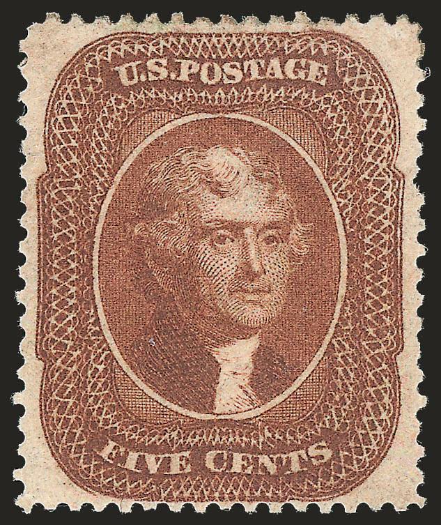 5c Orange Brown, Ty. II (30).> Original gum, bright color, choice centering, pulled perf at upper right, added perf at bottom left, otherwise Extremely Fine, with 2005 P.F. certificate