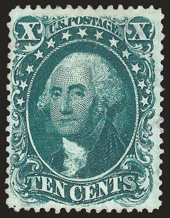 10c Green, Ty. I (31).> Incredible deep rich color, well-centered, faintly cancelled, appears unused at a glance, Very Fine and choice, exceptionally handsome, with 2009 P.S.E. certificate