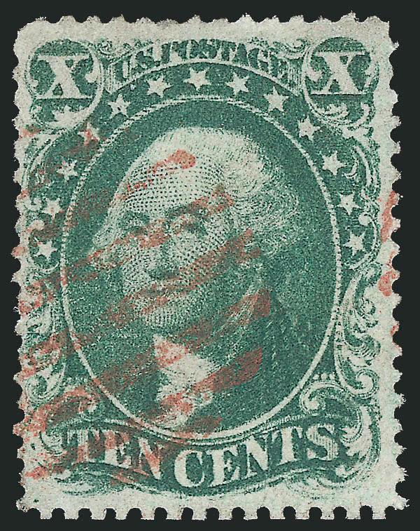 10c Green, Ty. I (31).> Deep rich color, neat <red grid> cancel, Very Fine, with 2009 P.S.E. certificate