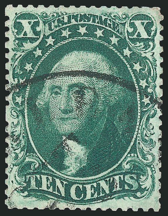 10c Green, Ty. IV (34).> Position 54L1, recut at bottom, choice centering and margins throughout, scissors-separated but fully-formed perforations, deep rich color, circular datestamp, single unpunched perf
mentioned on accompanying certificate<><>