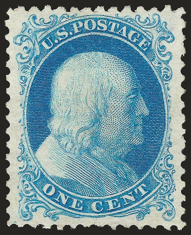 1c Bright Blue, Reprint (40).> Without gum as issued, wide margins and exceptionally well-centered, fresh and crisp, Extremely Fine, with 2007 P.F. certificate (XF 90)