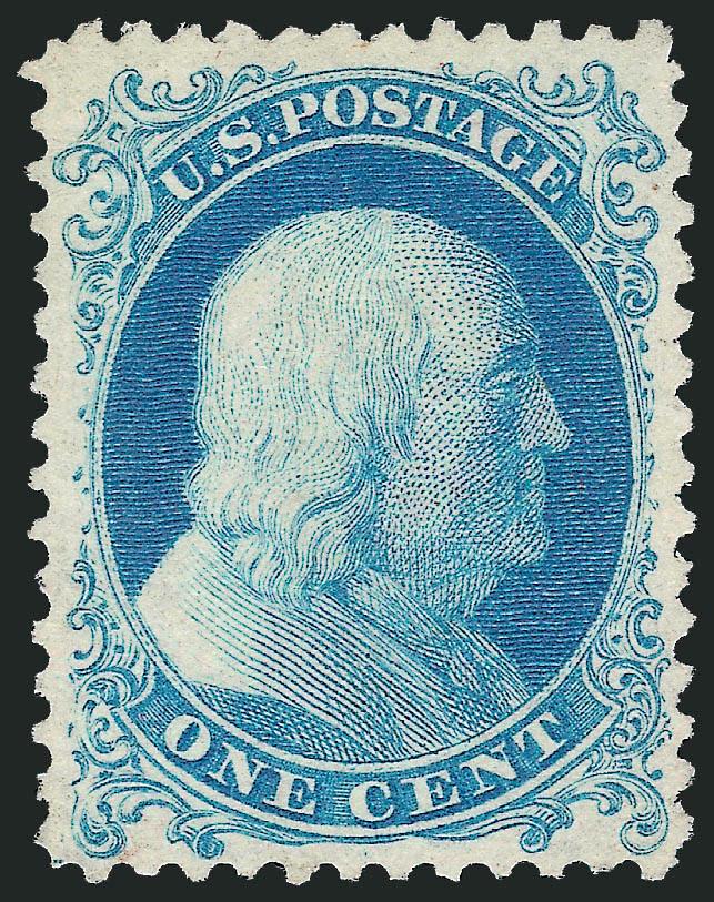 1c Bright Blue, Reprint (40).> Without gum as issued, choice centering, lovely pastel color and clear impression, Extremely Fine, with 1979 P.F. certificate