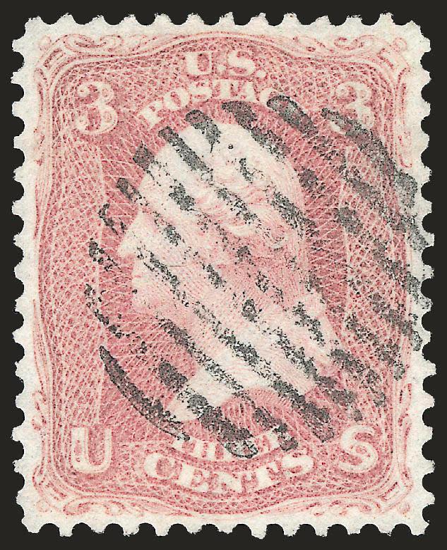 3c Rose Pink (64b).> Well-proportioned margins, neat strike of grid cancel, Extremely Fine, with 1990 P.F. certificate (XF 90)