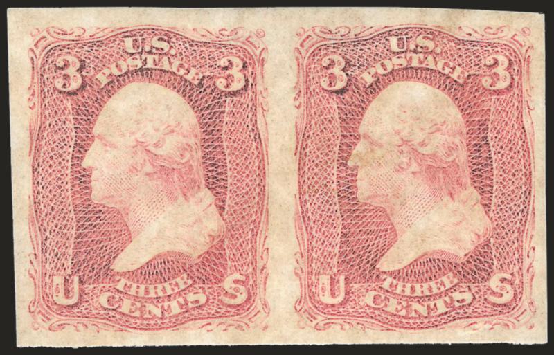 3c Rose, Imperforate (65c).> Pair, unused (no gum), large margins, Very Fine, with 2006 P.F. certificate