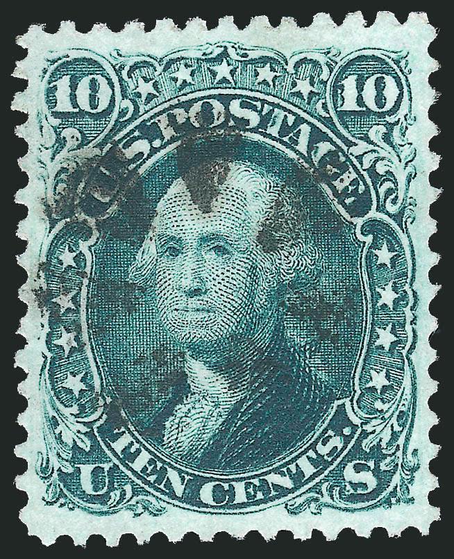 10c Dark Green, TAG Double Transfer (68a var).> Uncommonly wide margins and choice centering, lovely dark early shade, portrait neatly framed by circle of wedges, Extremely Fine Gem, with 2007 P.S.E.
certificate (XF-Superb 95 SMQ $880.00)