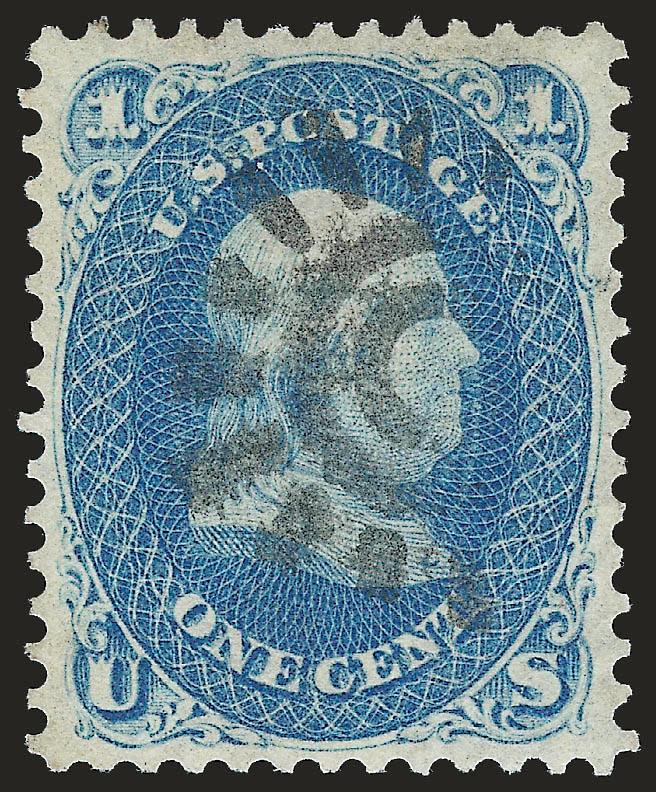 1c Blue, F. Grill (92).> Gorgeous centering with wide and balanced margins, rich color and proof-like impression on bright paper, neat strike of San Francisco cogwheel cancel<><>^EXTREMELY FINE GEM. A
MAGNIFICENT USED EXAMPLE OF THE 1868 ONE-CENT F