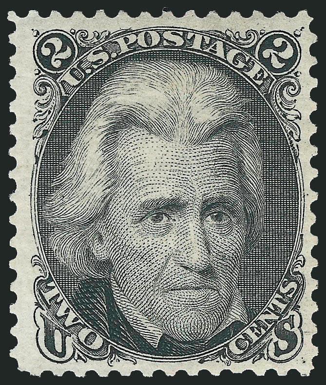 2c Black, Re-Issue (103).> Original gum, sharp proof-like impression on crisp paper, wide margins<><>^VERY FINE AND CHOICE ORIGINAL-GUM EXAMPLE OF THE 2-CENT BLACK JACK RE-ISSUE.^<><>Only 979 sold. With 1990
P.F. certificate.
