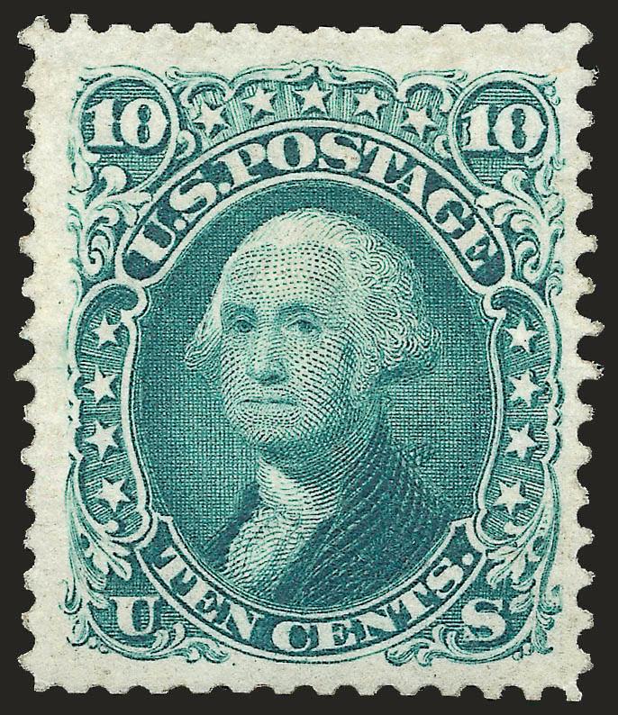 10c Green, Re-Issue (106).> Part original gum, rich color and detailed impression on bright paper, wide margins<><>^VERY FINE EXAMPLE OF THE 10-CENT 1861 RE-ISSUE.^<><>Only 451 sold. With 2009 P.S.E.
certificate