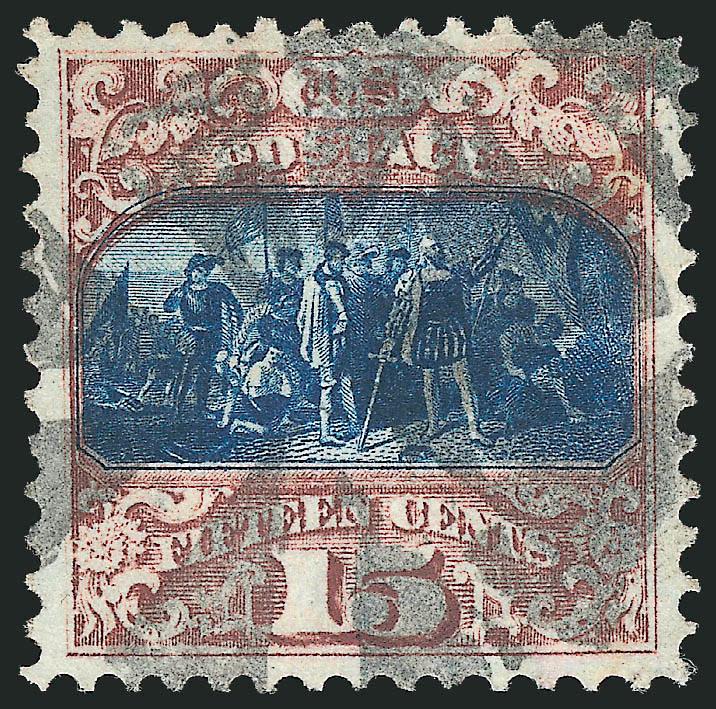 15c Brown & Blue, Ty. II (119).> Unusually wide margins and almost perfectly centered, circle of wedges cancel, Extremely Fine, with 1998 P.F. and 2005 P.S.E. certificates (XF 90 SMQ $680.00)