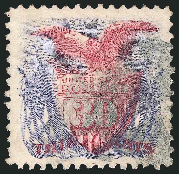 30c Ultramarine & Carmine (121).> Wide balanced margins, cork cancel, fresh and Extremely Fine, with 2004 P.S.E. certificate (XF 90 SMQ $1,250.00)